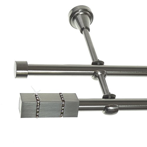 BASIT Gardinenstange 2 läufig 360 cm lang I Ø 16 mm I Vorgangstange doppelläufig Wandmontage in Edelstahl Look Set Metall I 120-600cm wählbar H24 BASIT Gardinenstange 2 läufig 360 cm lang I Ø 16 mm I Vorgangstange doppelläufig Wandmontage in Edelstahl Look Set Metall I 120-600cm wählbar H24 von BASIT