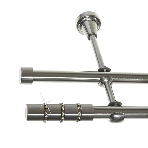BASIT Gardinenstange 2 läufig 480 cm lang I Ø 16 mm I Vorgangstange doppelläufig Wandmontage in Edelstahl Look Set Metall I 120-600cm wählbar H24 BASIT Gardinenstange 2 läufig 480 cm lang I Ø 16 mm I Vorgangstange doppelläufig Wandmontage in Edelstahl Look Set Metall I 120-600cm wählbar H24 von BASIT