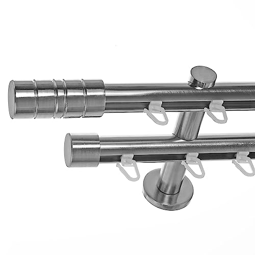 BASIT Gardinenstange 2 läufig Innenlauf Wandmontage 540 cm lang Edelstahl Look Vorhangstange doppelläufig mit Ø20mm Gardinenstangenset zweiläufig H40 von BASIT