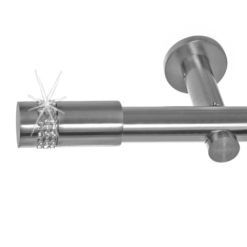 BASIT Gardinenstange mit Wandhalterung 120 cm lang Edelstahl Look im Set 1-läufige Gardinenstange Wandmontage Ø20mm Metall I 120-600 cm verfügbar H31 von BASIT