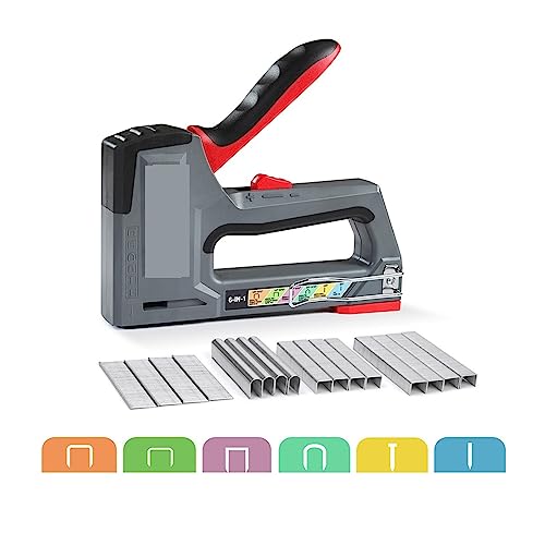 Nagelpistole, 6-in-1-Heavy-Duty-Tacker for Befestigen von Material. Manuelle Nagelpistole mit zwei Leistungsoptionen for DIY-Heimdekoration für Werkstatt und Haus(With 4000 Staples) von BASSFLY