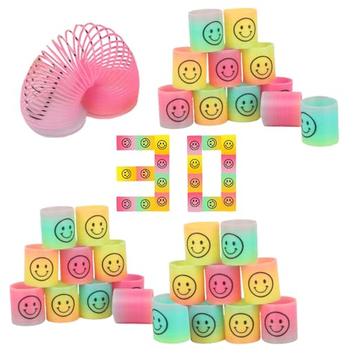 30pcs Sprungfedern Spiralen Spielzeug, Mini Smile Spring Toy, Rainbow Spirale Spielzeug, Mini Spirale Kinderspielzeug, Bunter Regenbogen Kreis, Party Mitgebsel, Geeignet für Kinder von 4-14 Jahren von BASTOUR