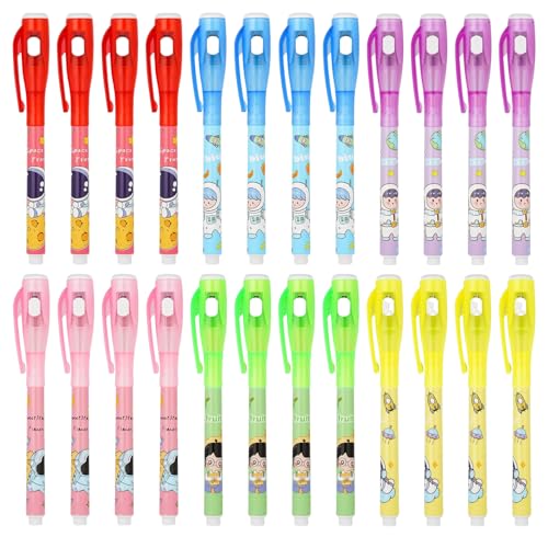 BASTOUR Zauberstifte Kinder, 24 Stück UV Stift, Geheimstift mit UV Licht Kinder, Geheimstift Notizbuch Partytüte Füller für Jungen und Mädchen, für Halloween und Weihnachten von BASTOUR