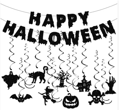 Halloween-Dekoration, zum Aufhängen, Happy Halloween-Banner, hängende Spiralen, Dekoration für Spukhaus, Banner und Luftschlangen, Dekoration zum Aufhängen für gruselige Horrorparty von BASTOUR