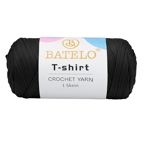 BATELO 400 g T-Shirt-Garn, Häkelgarn für Anfänger, Häkeltaschen/Korb/Untersetzer, hochelastisches, dickes Polyestergewebe (schwarz) von BATELO