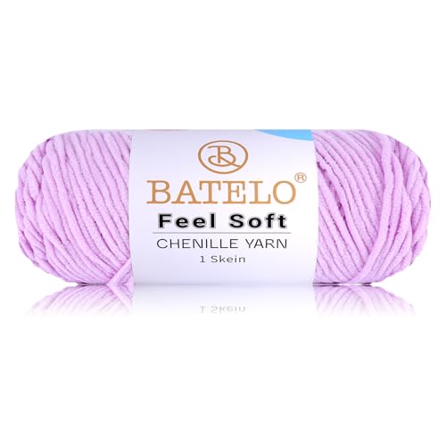 BATELO Chenille-Plüsch-Samtgarn, 4 mm, 100 g, flauschiges Garn zum Stricken und Häkeln, für Anhänger/Kleidung/Teppich (Hellviolett) von BATELO