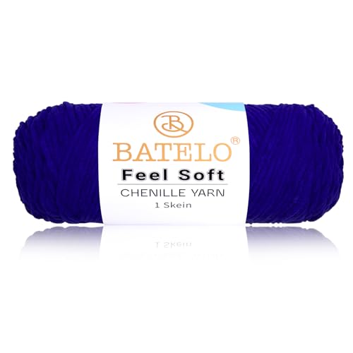 BATELO Chenille-Plüsch-Samtgarn, 4 mm, 100 g, flauschiges Garn zum Stricken und Häkeln, für Anhänger/Kleidung/Teppich (dunkelblau) von BATELO
