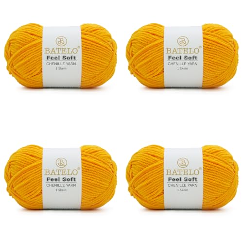 BATELO Dünnes Chenille-Garn zum Häkeln und Stricken, weiches Plüschgarn für Bastelarbeiten, Amigurumi, Heimdekoration – 3 hell – 4 Packungen mit 48 g / 140 m – Orange BATELO Dünnes Chenille-Garn zum Häkeln und Stricken, weiches Plüschgarn für Bastelarbeiten, Amigurumi, Heimdekoration – 3 hell – 4 Packungen mit 48 g / 140 m – Orange von BATELO
