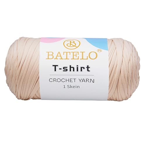 BATELO T-Shirt-Garn, Häkelgarn für Anfänger, Häkeltaschen, Korb, Untersetzer, hochelastisches, dickes Polyestergewebe, Beige, 400 g von BATELO