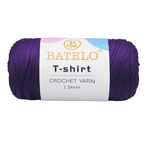 BATELO T-Shirt-Garn, Häkelgarn für Anfänger, Häkeltaschen, Korb, Untersetzer, hochelastisches, dickes Polyestergewebe, Violett, 400 g von BATELO