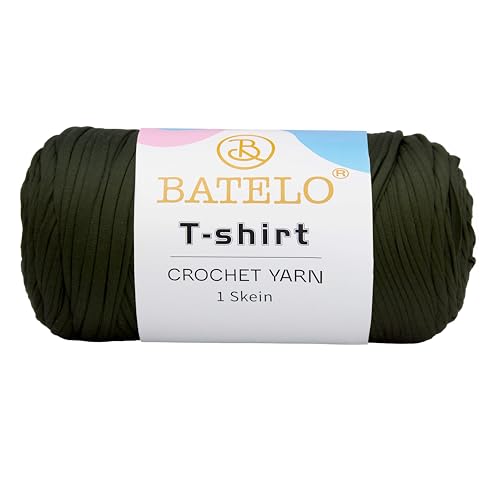 BATELO T-Shirt-Garn, Häkelgarn für Anfänger, Häkeltaschen, Korb, Untersetzer, hochelastisches, dickes Polyestergewebe (Armeegrün), 400 g von BATELO