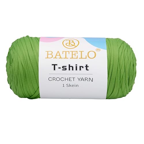 BATELO T-Shirt-Garn, Häkelgarn für Anfänger, Häkeltaschen, Korb, Untersetzer, hochelastisches, dickes Polyestergewebe (Avocado-Grün), 400 g von BATELO