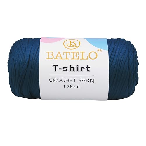 BATELO T-Shirt-Garn, Häkelgarn für Anfänger, Häkeltaschen, Korb, Untersetzer, hochelastisches, dickes Polyestergewebe (Jeansblau), 400 g von BATELO