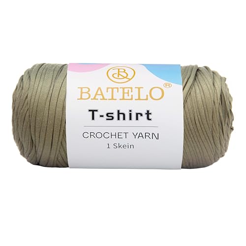 BATELO T-Shirt-Garn, Häkelgarn für Anfänger, Häkeltaschen, Korb, Untersetzer, hochelastisches, dickes Polyestergewebe (Khaki), 400 g von BATELO