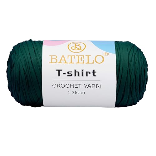 BATELO T-Shirt-Garn, Häkelgarn für Anfänger, Häkeltaschen, Korb, Untersetzer, hochelastisches, dickes Polyestergewebe (Schwarzgrün), 400 g von BATELO