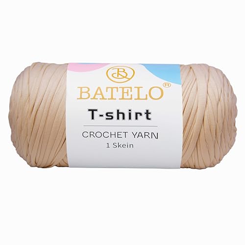 BATELO T-Shirt-Garn, Häkelgarn für Anfänger, Häkeltaschen, Korb, Untersetzer, hochelastisches, dickes Polyestergewebe (helles Khaki), 400 g von BATELO