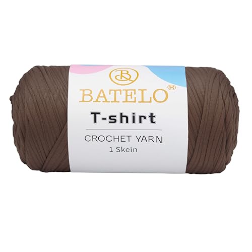 BATELO T-Shirt-Garn, Häkelgarn für Anfänger, Häkeltaschen/Korb/Untersetzer, hochelastisches, dickes Polyestergewebe (braun), 400 g von BATELO