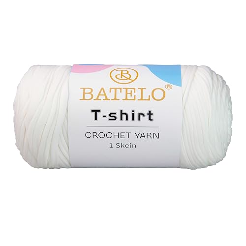 BATELO T-Shirt-Garn, Häkelgarn für Anfänger, Häkeltaschen/Korb/Untersetzer, hochelastisches, dickes Polyestergewebe (weiß), 400 g von BATELO