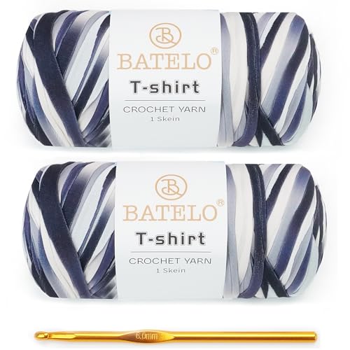 BATELO T-Shirt-Garn für Anfänger, Häkeltaschen/Korb/Untersetzer, 400 g, hochelastisches, dickes Polyestergewebe (weiß und schwarz), 2 Stück von BATELO