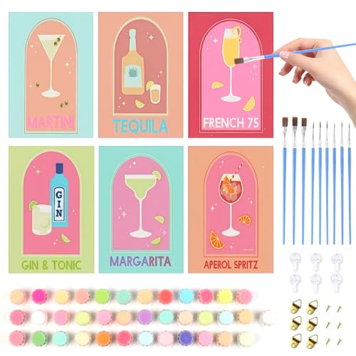 BATHRINS Malen Nach Zahlen Cocktail 6-Teiliges Set, Erwachsene Handbemalt Set mit Acrylfarbe, 9 Pinseln, 6 Nägel Hängen für Heimdekoration, Geschenk BATHRINS Malen Nach Zahlen Cocktail 6-Teiliges Set, Erwachsene Handbemalt Set mit Acrylfarbe, 9 Pinseln, 6 Nägel Hängen für Heimdekoration, Geschenk von BATHRINS