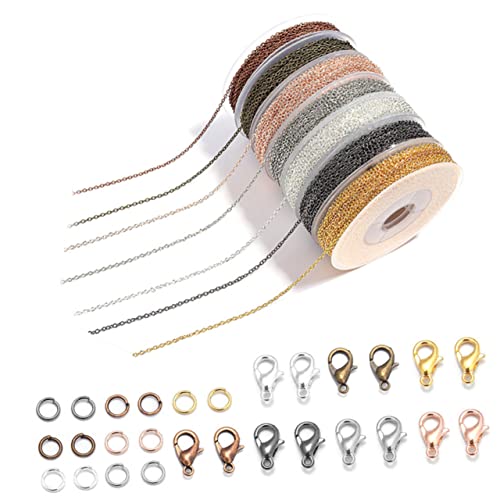 BATHVEVE 1 Satz Metallketten für Schmuckherstellung Rolle mit Lobster Clips und Ringen Farben Silber Gold Roségold Antikgrün Antikrot Gun für DIY Armbänder und BATHVEVE 1 Satz Metallketten für Schmuckherstellung Rolle mit Lobster Clips und Ringen Farben Silber Gold Roségold Antikgrün Antikrot Gun für DIY Armbänder und von BATHVEVE