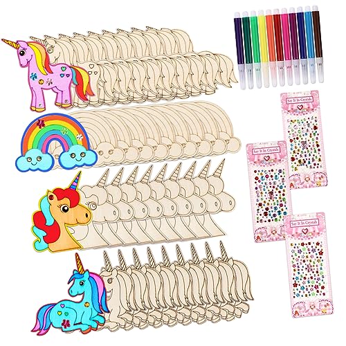 BATHVEVE 1 Satz Unbehandelte Holzfiguren Set für DIY Bastelprojekte Einhorn Wolken Holzscheiben Natürliche Holzdeko für Kindergeburtstag und Kreative Gestaltung für Bastelarbeiten und von BATHVEVE
