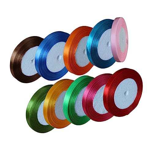 BATHVEVE 10 Rollen Teiliges Breites Polyester Geschenkband Mehrfarbiges Satin Schleifenband für Geschenkverpackung DIY Basteln Hochzeits und Geburtstagsdeko Langlebig und Festlich von BATHVEVE