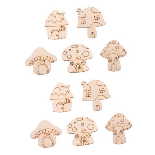 BATHVEVE 10 Stück Holzpilzscheiben Pilze basteln Mini-Pilze Pilzschmuck aus Holz Pilzverzierungen Pilz Unfertiges Holzhandwerk zum Bemalen Pilzdekor aus Holz unfertige Pilze Khaki von BATHVEVE