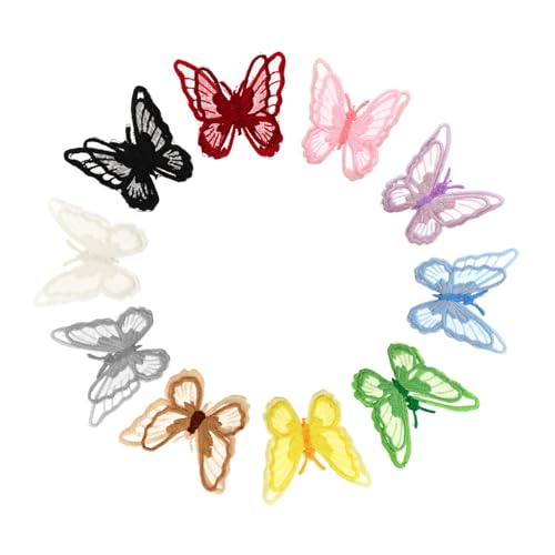 BATHVEVE 10 Stück Teiliges Bestickter Schmetterling Aufnäher zum Aufbügeln und Nähen Bunte Doppel Lagen Stoffpatches für DIY Kleidung Langlebige Applikationen zur Textildekoration von BATHVEVE