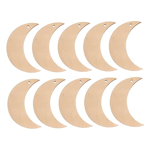 BATHVEVE 10Stücke Holzscheiben Mondform DIY Weihnachtsanhänger Unvollendete Holzchips für Bastelprojekte Natürliche Holzmaterialien für Dekorationen von BATHVEVE