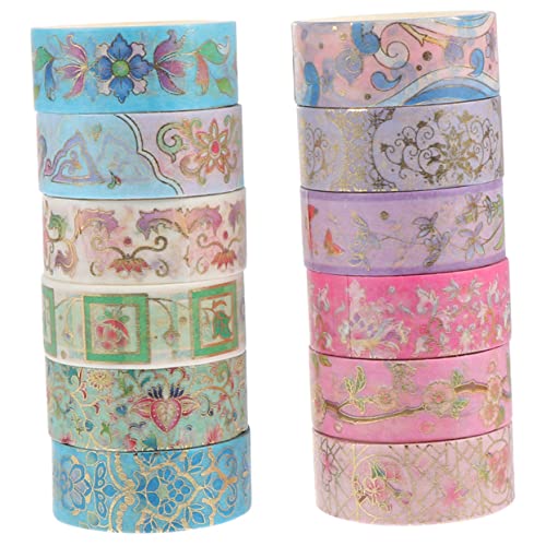 BATHVEVE 12 Rollen Heißpräge-Washi-Tape Aufkleber Goldprägemuster-Papierbänder dekorative Klebebänder Washi-Tape zum Journaling Goldprägebänder selber machen Flüsterpapier von BATHVEVE