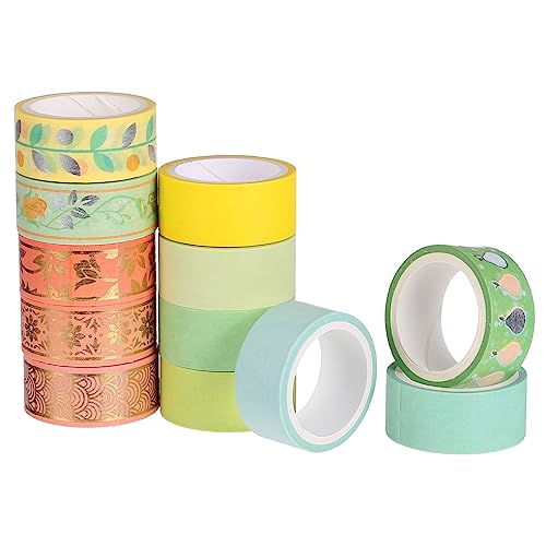 BATHVEVE 12 Rollen Heißpräge-Washi-Tape DIY Washi Tape Einklebeband aus Papier dekoratives Klebeband für DIY dekoratives klebeband für einklebebuch DIY Klebeband Scrapbook-Washi-Tape Gelb von BATHVEVE