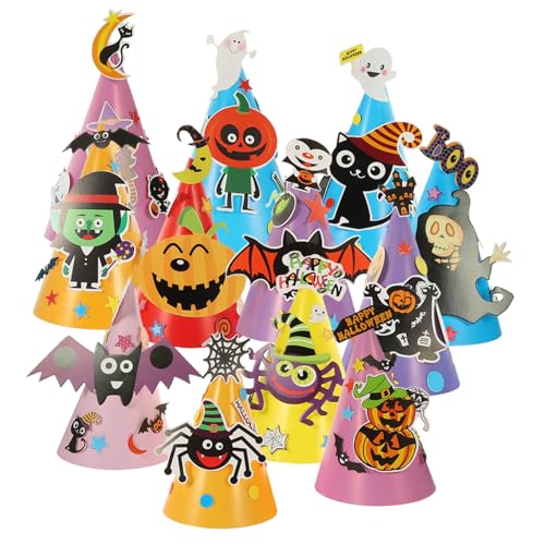 BATHVEVE 12 Stück Cartoon Hüte Halloween Hüte Halloween Hexenhüte Kinderpartyhüte Hutmaterialien Dekorationen Festival Papierhut Zur von BATHVEVE