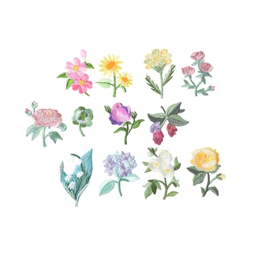 BATHVEVE 12 Stück Teiliges Stickerei Patches Blumenmuster Aufnäher zum Aufbügeln für Kleidung und Taschen zur Dekoration und Reparatur von Jeans Hemden Taschen von BATHVEVE
