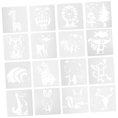 BATHVEVE 16 Stück Teiliges Malschablonen Transparente Wiederverwendbare Tier Zeichenschablonen Robustes DIY Kunst Stencil für Malen Basteln Fotoalben und Grußkarten Geeignet für Stifte von BATHVEVE