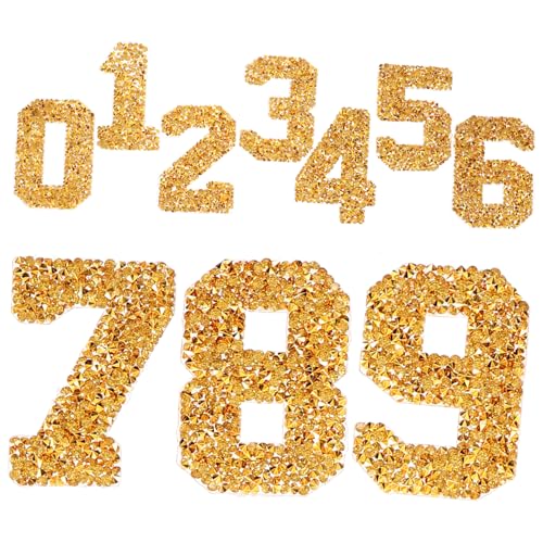 BATHVEVE 1Satz DIY Strass Patches Goldene Nummern zum Aufbügeln Vielseitige Applikationen für Kleidung Taschen Hüte und Mehr Einfach Anzuwenden Langlebig von BATHVEVE