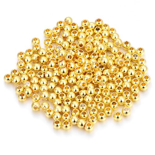 BATHVEVE 200 Stück Goldfarbene Kupferperlen Glatte Bastelperlen für Armbänder und Schmuckherstellung mit Bohrungen Hochwertige Zwischenperlen für DIY Projekte von BATHVEVE