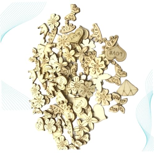 BATHVEVE 200 Stück Holzscheiben Mix Kronen Blumen Herzen Naturholzscheiben Glatt Holz dekoteile zum Basteln DIY Holzfiguren für Hochzeit Party Originelles Handwerk von BATHVEVE