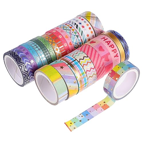 BATHVEVE 27 Rollen Washi Tape Dekoratives Klebeband für DIY Projekte Scrapbooking und Kunsthandwerk Hübsches Design mit Goldener Folie und Vielfältigen Mustern für Bastelarbeiten von BATHVEVE