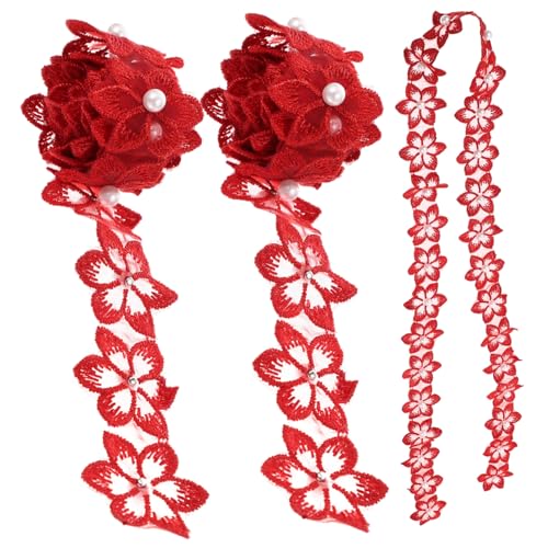 BATHVEVE 3 Stück Bestickte Wasserlösliche Spitzenborte in Rot Langlebiges Polyester DIY Band für Kragen Dekoration Kleidungsnähzubehör Vielseitig für Handwerk Hochzeit Party von BATHVEVE