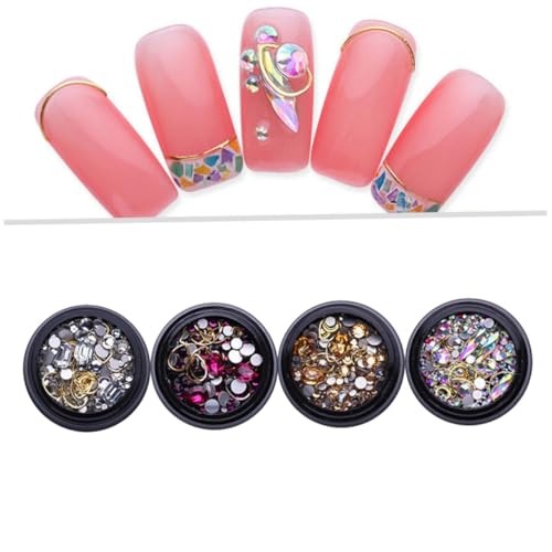 BATHVEVE 4 Boxen Goldene Nail Studs Dekoration Metallrivet mit Strasssteinen Verschiedene Designs für Kreative Nail Art für DIY Maniküre und Glamour Effekte BATHVEVE 4 Boxen Goldene Nail Studs Dekoration Metallrivet mit Strasssteinen Verschiedene Designs für Kreative Nail Art für DIY Maniküre und Glamour Effekte von BATHVEVE