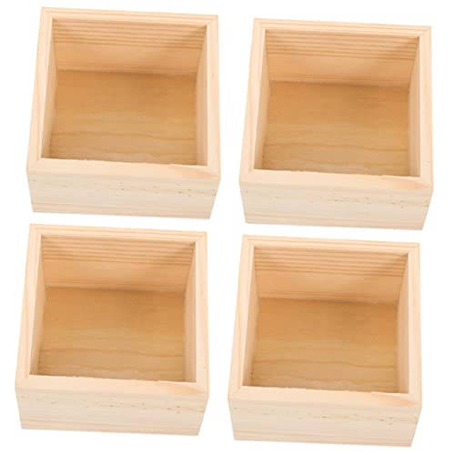 BATHVEVE 4 Stück Holz Aufbewahrungsboxen Unbehandelte Holzboxen für Schreibtisch Bastelbedarf und Bürobedarf Klein und Tragbar von BATHVEVE