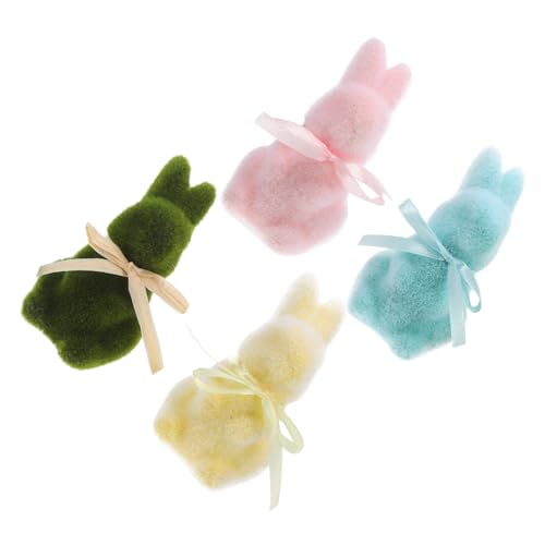 BATHVEVE 4stücke Teiliges Süßer Osterhasen Figuren Aus Moos Für Tischdekoration Flockierte Kaninchen Ornamente Für Frühlingsfeiern Und Garten Deko von BATHVEVE