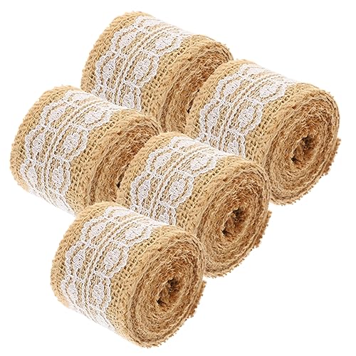 BATHVEVE 5 Rollen Jute Spitzenband mit Spitze Vielseitiges Zuschneidbares Geschenkband für DIY Projekte Hochzeitsdekoration und Partybedarf Robust und Langlebig von BATHVEVE