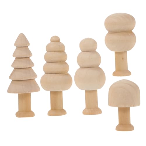 BATHVEVE 5 Stück Holzpilze Holzfiguren Naturholzfiguren Unlackierte Holzpilze Unbemalte Holzbaumpilze Holzpilze Holzstiftpuppen Puppenbaum Lotusbaum von BATHVEVE
