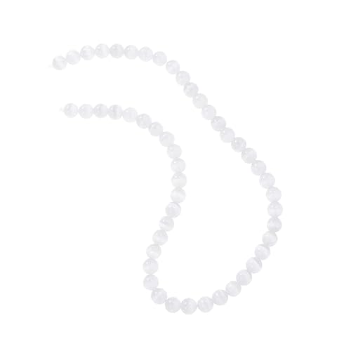 BATHVEVE 50 Stück Katzenauge Steinarmband Runde Edelsteinperlen Weiß für Unisex Perfektes Schmuckstück für und Besondere Anlässe von BATHVEVE