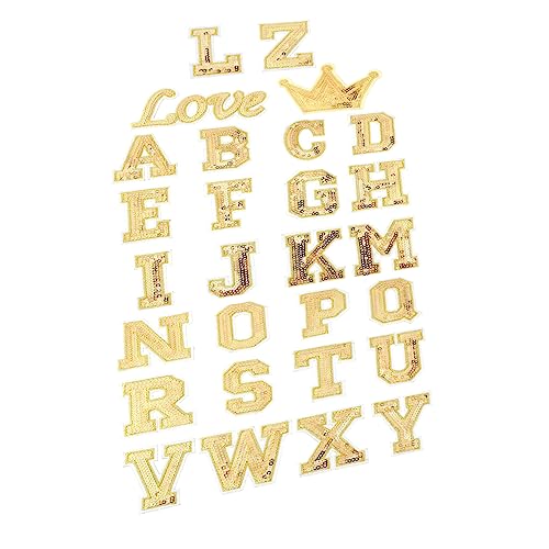 BATHVEVE 56 Stück Sticked Letter Mark Flecken Brief Klein Römisch Initial Geformt Paillette Patch Stickerei Kleidung Verschönerung Alphabet Klebrig Für Golden Stoff von BATHVEVE