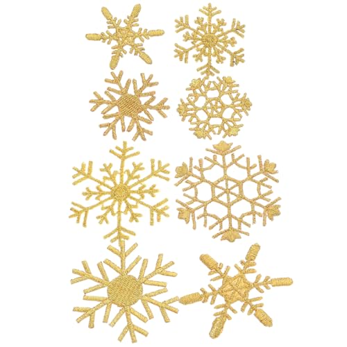 BATHVEVE 8 Stück bestickter Aufnäher mit Schneeflocken Aufnäher für Jeans Flicken aufnähen schuhreparatur embroidery thread weihnachtsdeko Patch dekorativer Aufnäher Stickgarn Golden von BATHVEVE