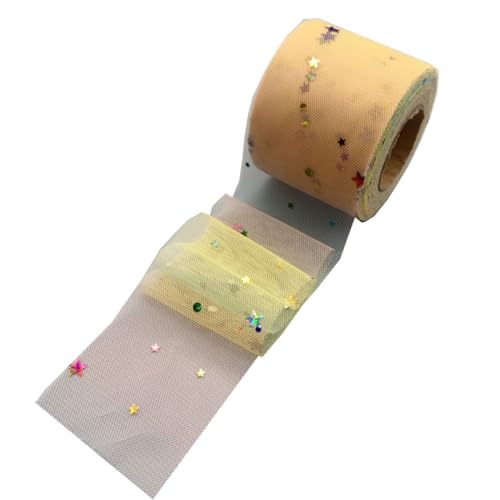 BATHVEVE DIY Regenbogen Netzband mit Sternen und Mond Leichtes Pailletten Gauze Band für Kleidung und Haarschmuck Hellgelb BATHVEVE DIY Regenbogen Netzband mit Sternen und Mond Leichtes Pailletten Gauze Band für Kleidung und Haarschmuck Hellgelb von BATHVEVE