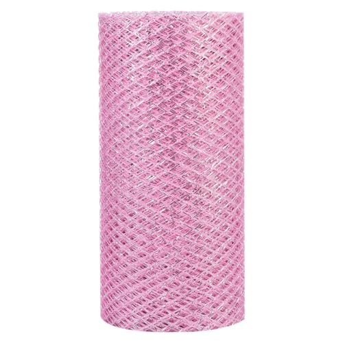 BATHVEVE Dekoratives Mesh band in Rosa mit Silberfaden Rolle Atmungsaktives Waschbares Bastelnetz für DIY Kränze Partydeko und Wohnaccessoires von BATHVEVE